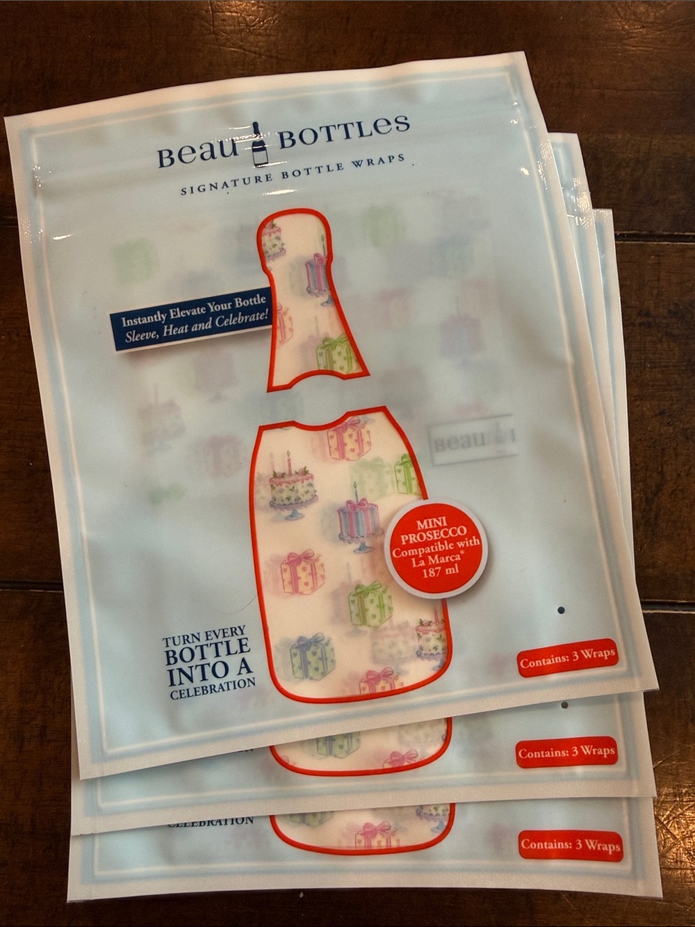 Mini Bottle Wraps - White with Pastel Gift Pattern (3 Pack)